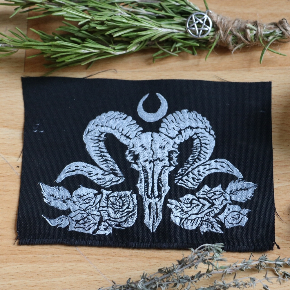 Canvas Patch - Hand-Printed Original Art - Goth Punk Occult DIY - 'Aries Moon''